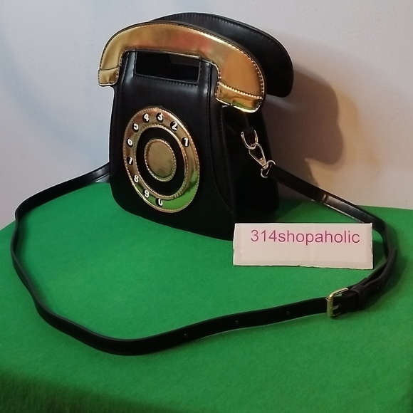 Black / Gold Telephone Purse With Removable Strap - Picture 4 of 9